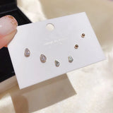 Silver CZ Stud Earrings Set - 6 Pcs Drip Shape CZ Women's Jewelry