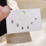 Silver CZ Stud Earrings Set - 6 Pcs Drip Shape CZ Women's Jewelry