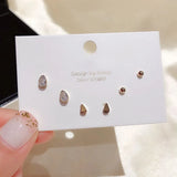 Silver CZ Stud Earrings Set - 6 Pcs Drip Shape CZ Women's Jewelry