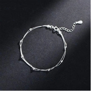 Silver Double Chain Beads Bracelet For Women S-B127
