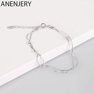 Silver Double Chain Beads Bracelet For Women S-B127