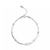 Silver Double Chain Beads Bracelet For Women S-B127