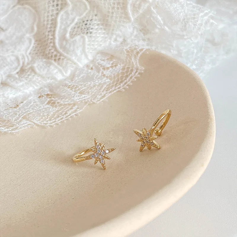 Star CZ Ear Clip Earrings for Women Ear Cuff Jewelry