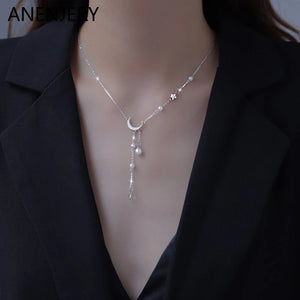 Star Moon Pearl Tassel Chain Necklace for Women