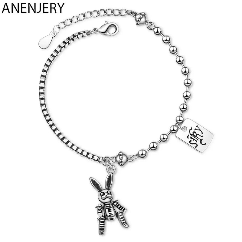 Vintage Rabbit Charm Thai Silver Bracelet Women Gift