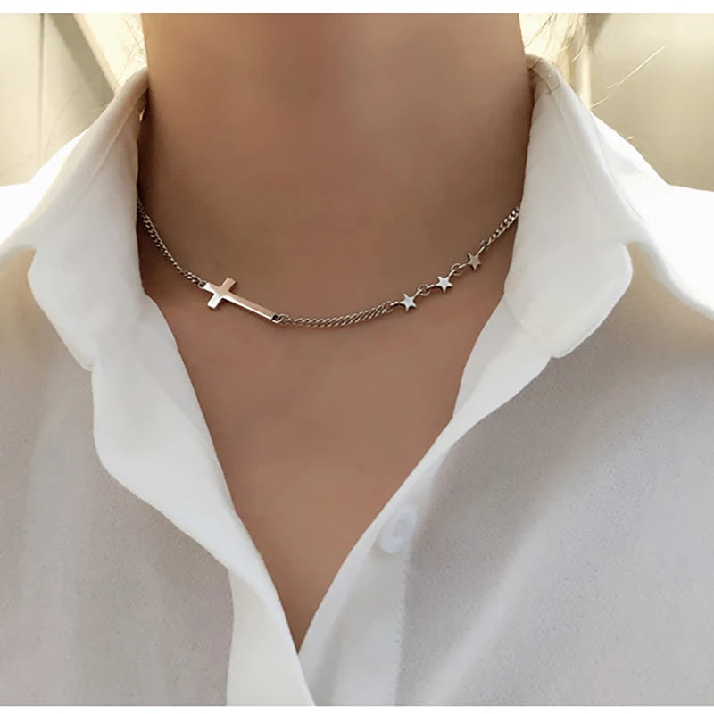 Vintage Star Cross Pendant Necklace Thai Silver S-N626