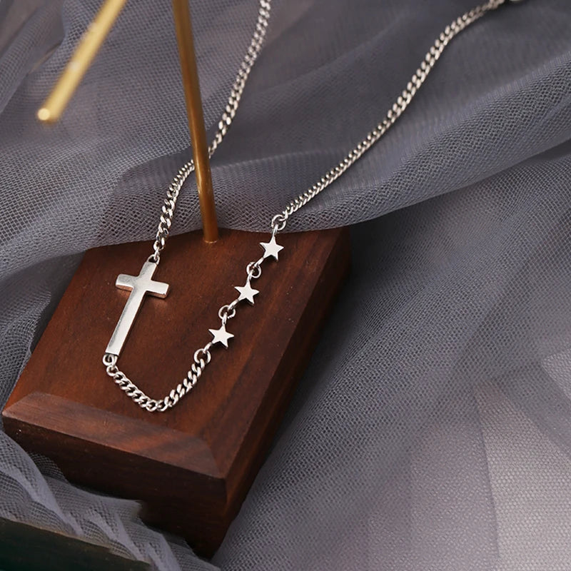 Vintage Star Cross Pendant Necklace Thai Silver S-N626