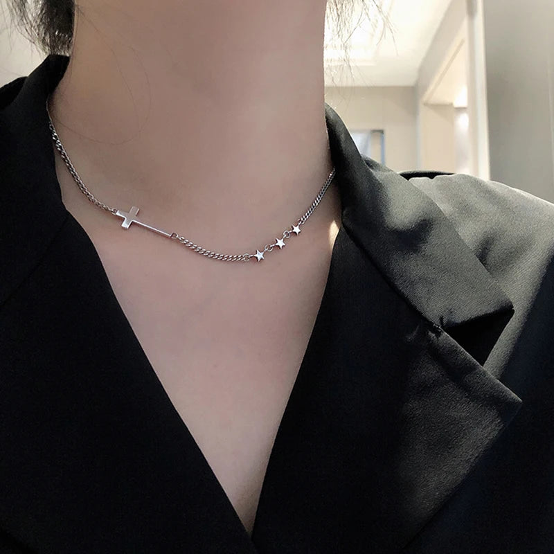 Vintage Star Cross Pendant Necklace Thai Silver S-N626
