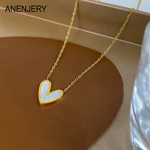 ANENJERY Heart Pendant Necklace for Women Classic Clavicle Chain Jewelry
