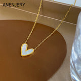 ANENJERY Heart Pendant Necklace for Women Classic Clavicle Chain Jewelry