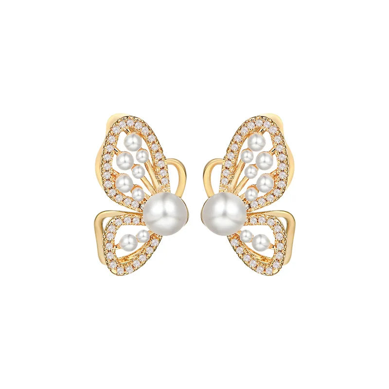 Zircon Pearl Butterfly Earrings Women Party Jewelry Gift
