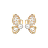 Zircon Pearl Butterfly Earrings Women Party Jewelry Gift