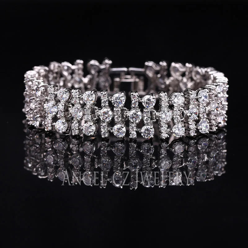 ANGELCZ Sparkling CZ Bridal Hand Jewelry Big Wedding Bracelet For Bride AB047