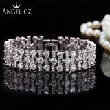 ANGELCZ Sparkling CZ Bridal Hand Jewelry Big Wedding Bracelet For Bride AB047