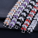 Leaf CZ Silver Strand Bracelet Red Stone