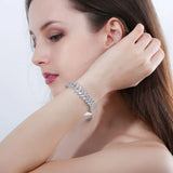 Leaf CZ Silver Strand Bracelet Red Stone