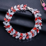 Leaf CZ Silver Strand Bracelet Red Stone
