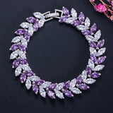 Leaf CZ Silver Strand Bracelet Red Stone