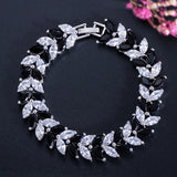 Leaf CZ Silver Strand Bracelet Red Stone