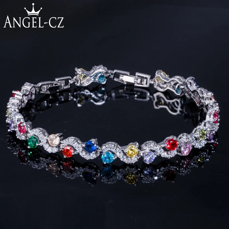 Angelcz CZ Stones Women Silver Bracelets Summer Jewelry