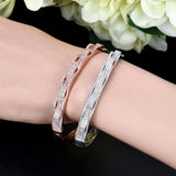 Wave Shape Micro Pave CZ Zircon Rose Silver Cuff Bangles Bracelets for Women