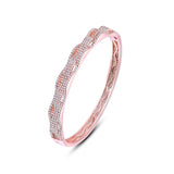 Wave Shape Micro Pave CZ Zircon Rose Silver Cuff Bangles Bracelets for Women