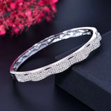 Wave Shape Micro Pave CZ Zircon Rose Silver Cuff Bangles Bracelets for Women