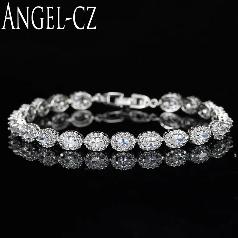 Micro Tiny CZ Paved Oval Red Crystal Tennis Bracelet AB025