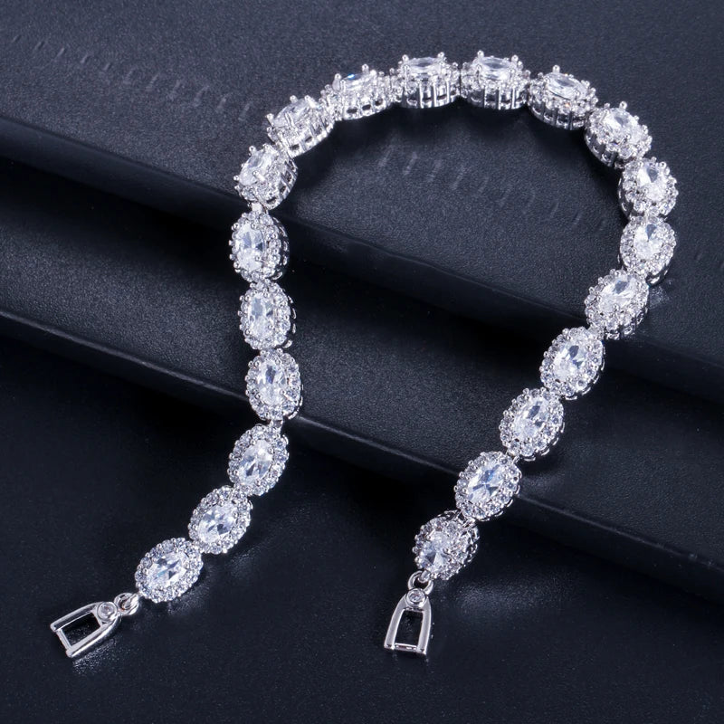 Micro Tiny CZ Paved Oval Red Crystal Tennis Bracelet AB025