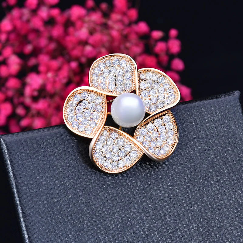 ANGELCZ Golden Flower Brooches Scarf Clip BP015