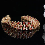 ANGELCZ Red Cubic Zirconia Stone Yellow Wide Bracelet Bangle Indian Style