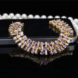 ANGELCZ Red Cubic Zirconia Stone Yellow Wide Bracelet Bangle Indian Style