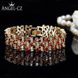 ANGELCZ Red Cubic Zirconia Stone Yellow Wide Bracelet Bangle Indian Style