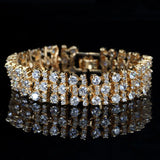 ANGELCZ Red Cubic Zirconia Stone Yellow Wide Bracelet Bangle Indian Style