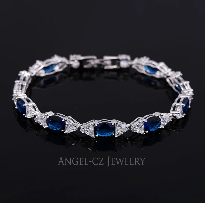 ANGELCZ Oval Dark CZ Bowknot Silver Bracelet