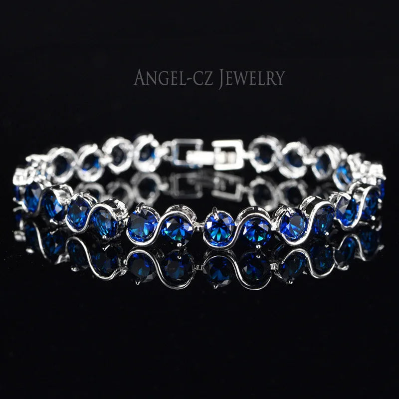 6mm Round Austrian Crystal Women Strand Bracelets Silvery Stamped AB001