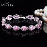 ANGELCZ Pink CZ Stone Silver Bracelet Bangle Gift AB004