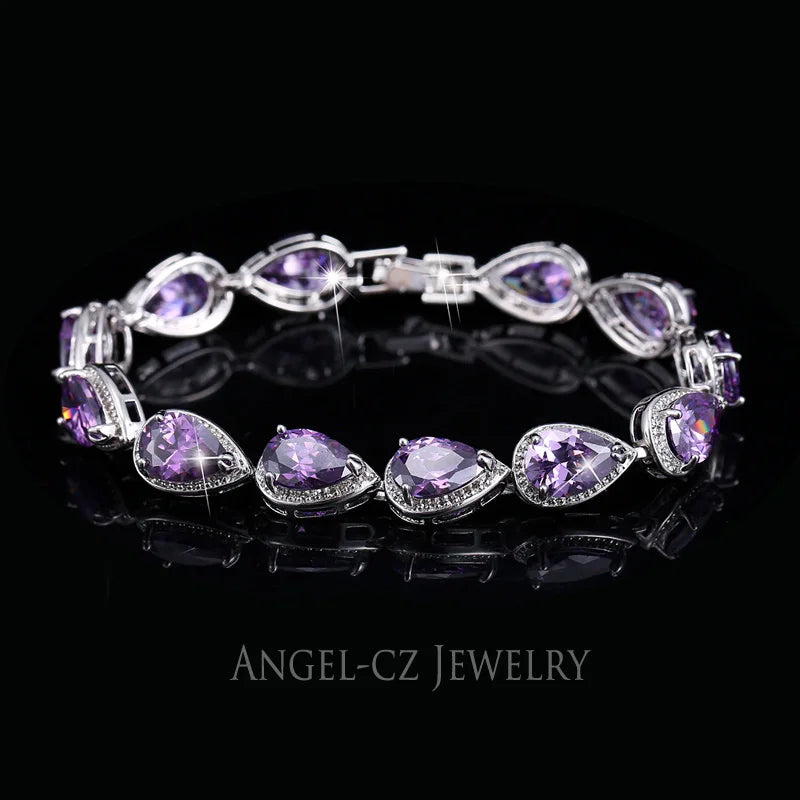 ANGELCZ Pink CZ Stone Silver Bracelet Bangle Gift AB004