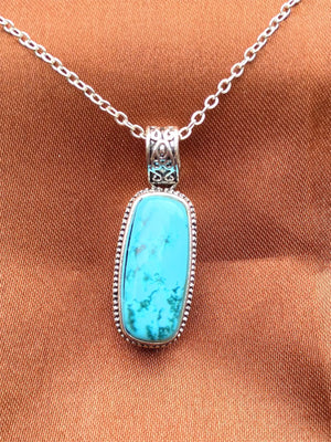 Turquoise Silver Pendant Chain Necklace for Bride