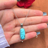 Turquoise Silver Pendant Chain Necklace for Bride