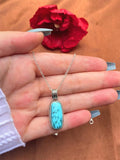 Turquoise Silver Pendant Chain Necklace for Bride