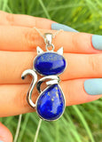 Lapis Lazuli Cat Pendant Chain Necklace