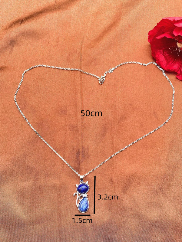 Lapis Lazuli Cat Pendant Chain Necklace