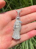 Santa Muerte Pendant Holy Death CZ Jesus Hip Hop Necklace