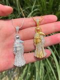 Santa Muerte Pendant Holy Death CZ Jesus Hip Hop Necklace