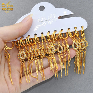 12pcs Long Tassel Hoop Earrings Women Water Droplet Shape Dangle Earring