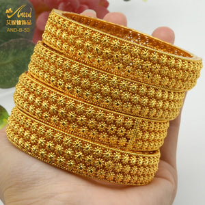 24K Plated Bangle Flower Wedding Bracelet Dubai Arabic Jewelry