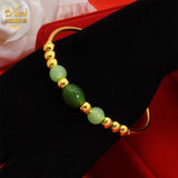 24K Plated Bangles Green Bead Bracelet Adjustable Pulseira Femme