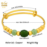 24K Plated Bangles Green Bead Bracelet Adjustable Pulseira Femme