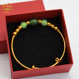 24K Plated Bangles Green Bead Bracelet Adjustable Pulseira Femme